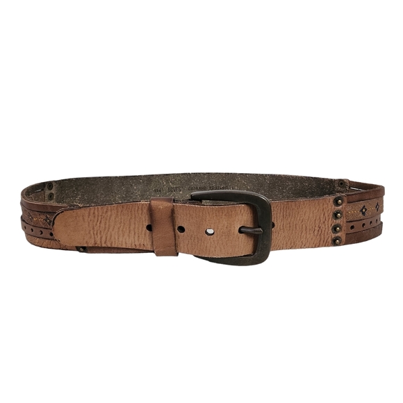 Levis Womens Sz L Brown Leather Belt Embossed Boho Tooled Floral Pattern